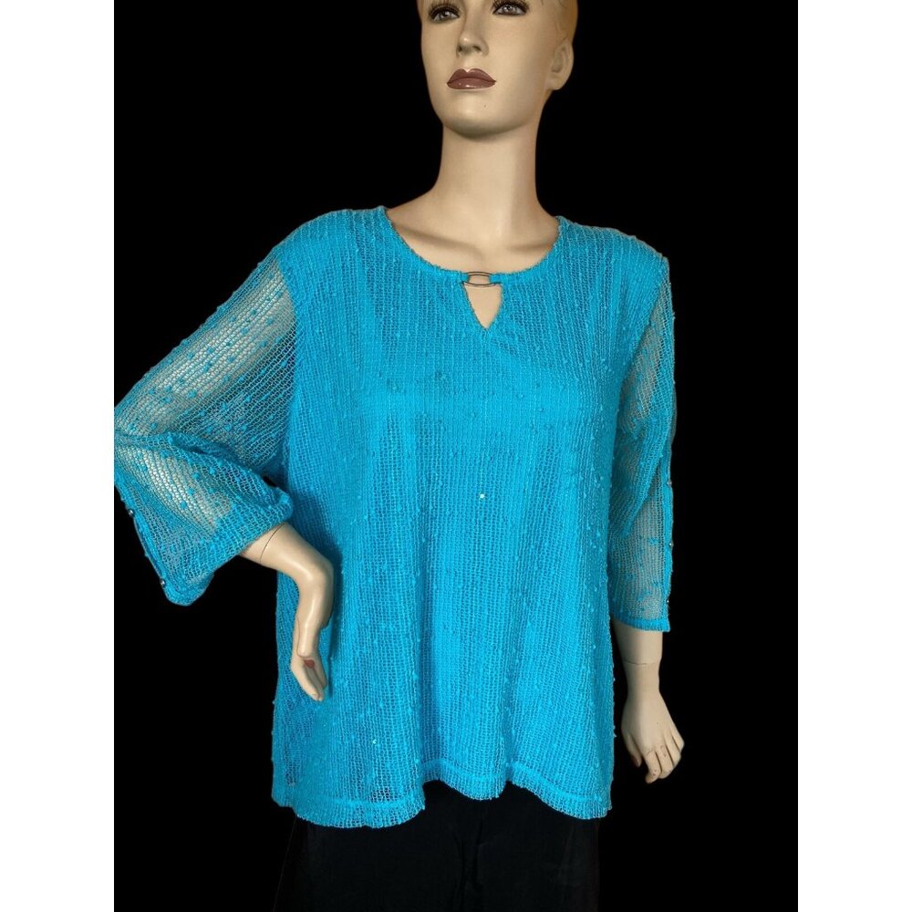 Alfred Dunner Women’s Top  Sz  XL Turquoise Combined 2 pc. Top  Sequins Party
